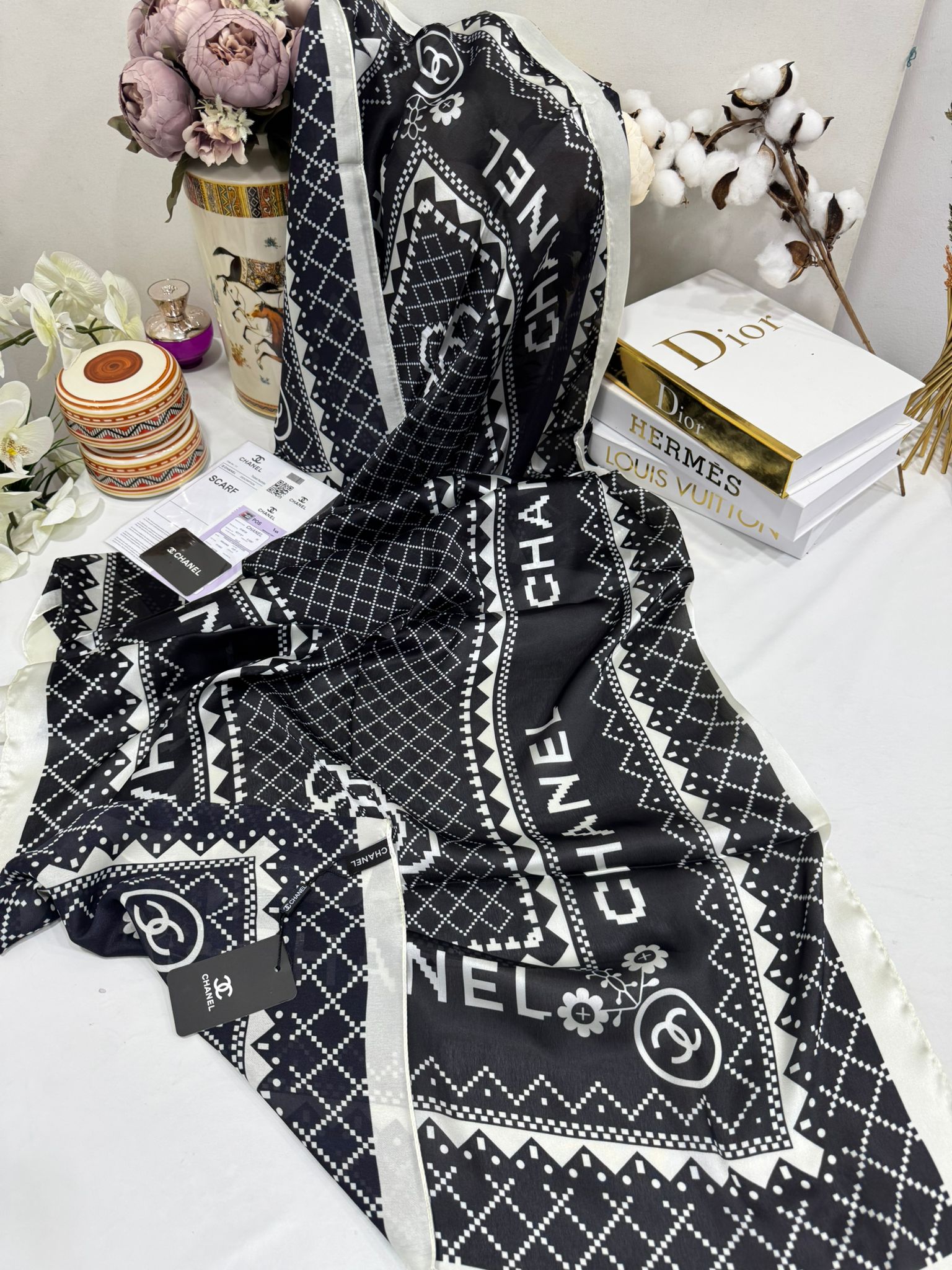 Chanel Çift Taraflı İthal Vual İpel Şal 85651 - Siyah