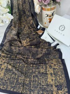 Touch İthal Etnik Desen Pamuk İpek Şal 63457 - Gold Siyah