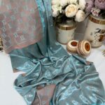 G Desen İpek Jakar Çift Renk Şal - Mint