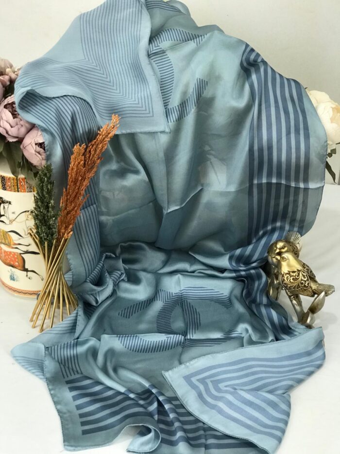 Chanel Çift Taraflı Vual İpek Şal -turkuaz