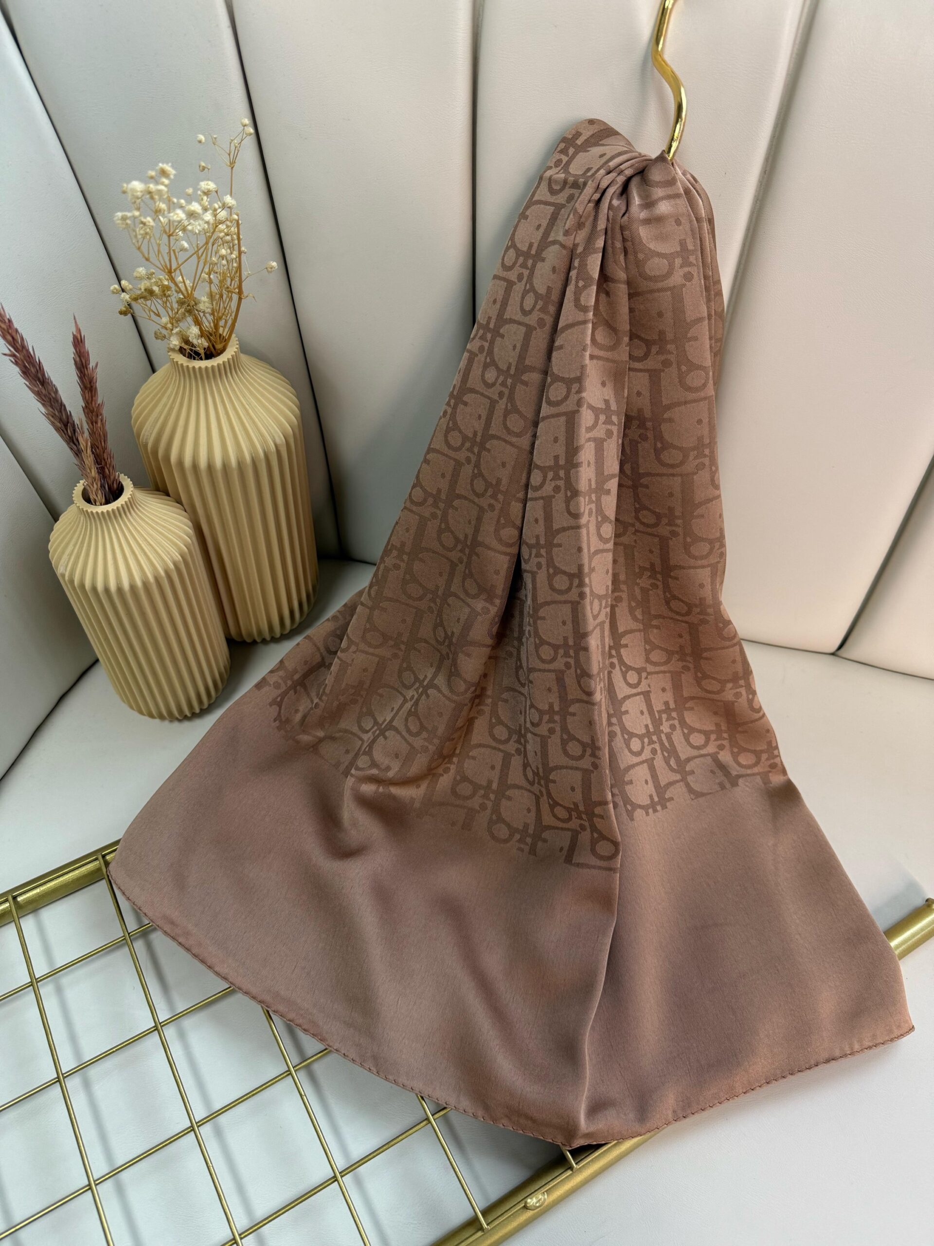 Dior Desen Pamuk İpeksi Jakar Şal 88731 - Açık Kahve - Görsel 2