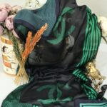 Chanel Çift Taraflı Vual İpek Şal -siyah yeşil