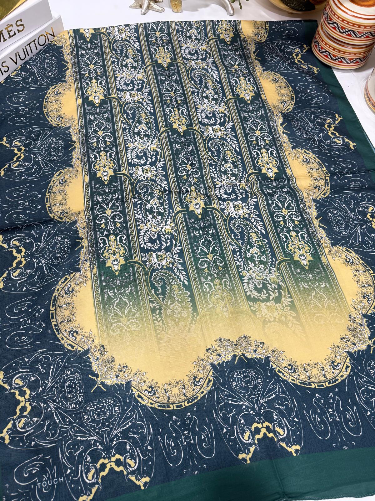 Etro Desen Pamuk İpek Şal 49733 - Petrol - Görsel 4