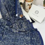 Touch İthal Etnik Desen Pamuk İpek Şal 63457 - Gece Mavisi