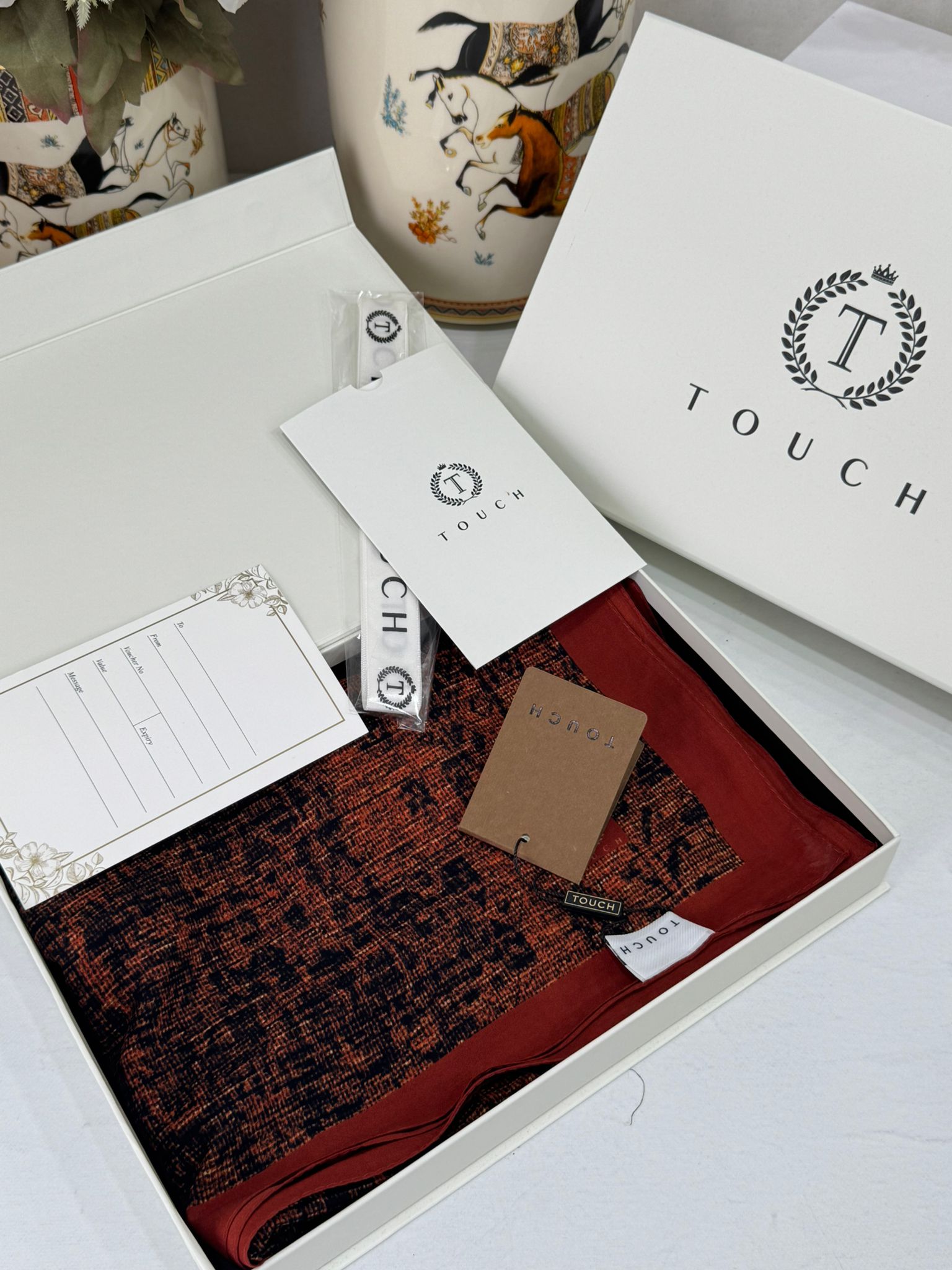 Touch İthal Etnik Desen Pamuk İpek Şal 63457 - Turuncu - Görsel 2