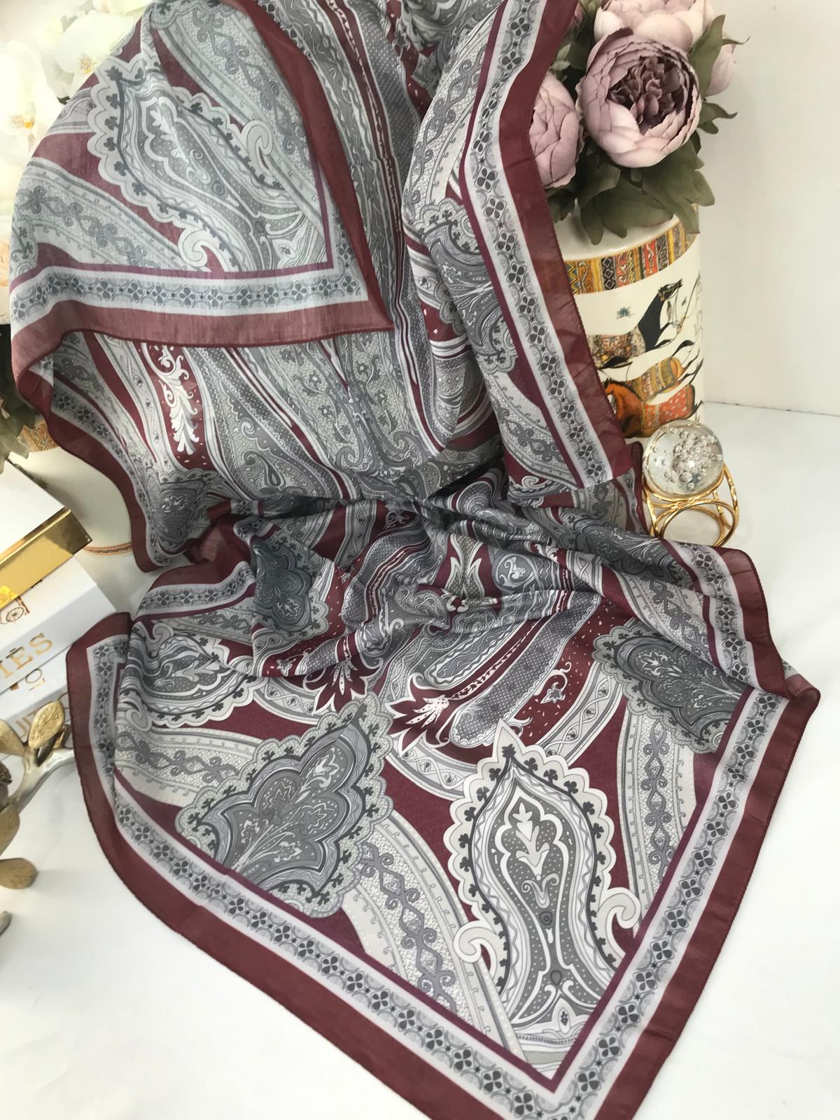 Etro Pamuk İpek Şal -987654 Bordo Antrasit