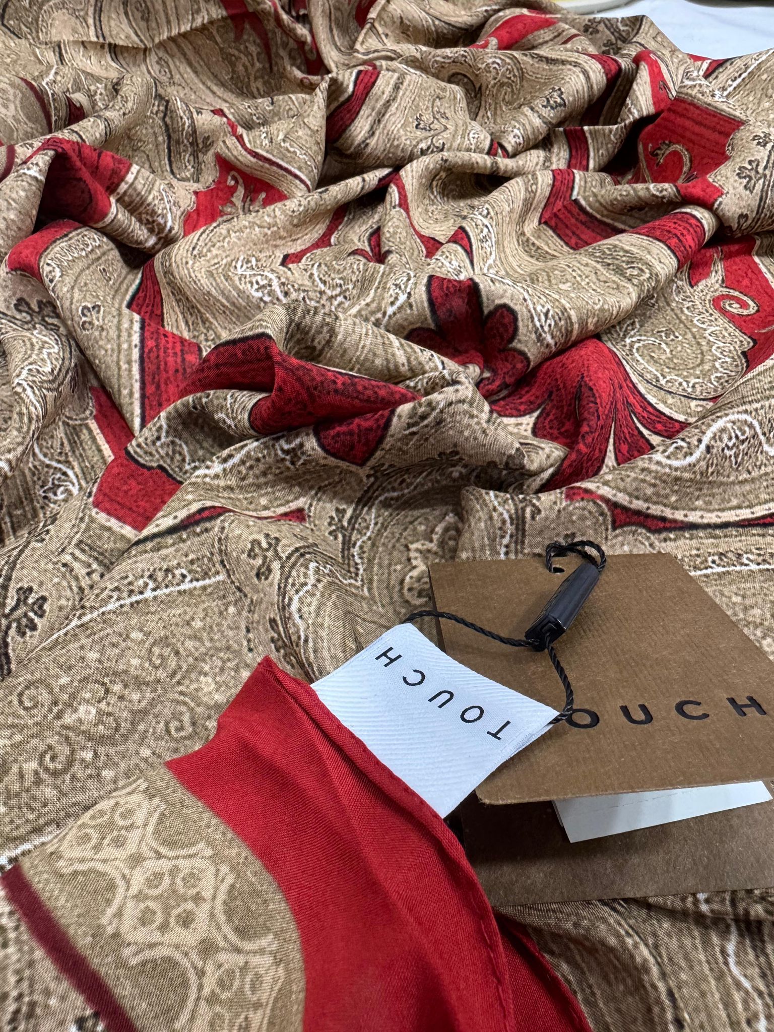 Touch İthal Pamuk İpek Şal 63454 - Kırmızı - Görsel 3