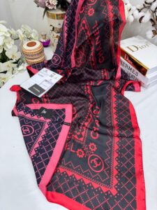 Chanel Çift Taraflı İthal Vual İpel Şal 85651 - Bordo-Siyah