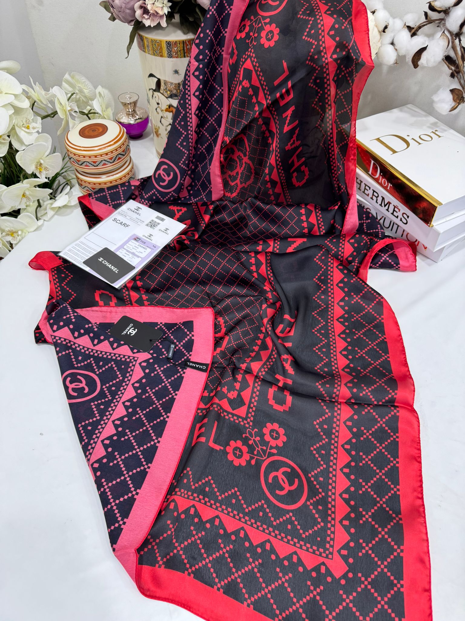 Çift Taraflı İthal Vual İpel Şal 85651 - Bordo-Siyah