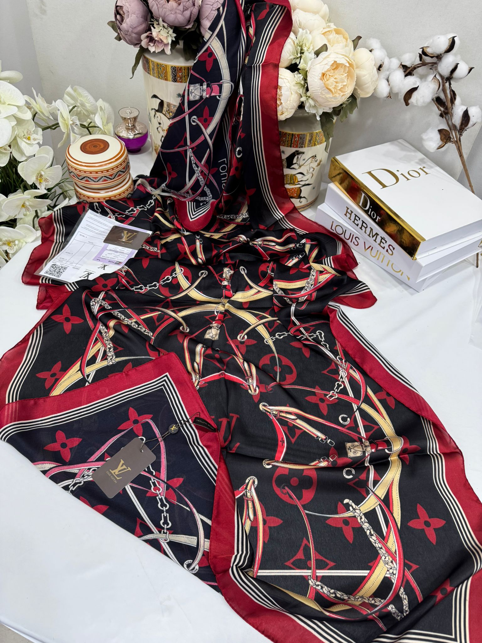 Lv Çift Taraflı İthal Vual İpel Şal 85631 - Siyah-Bordo - Görsel 3