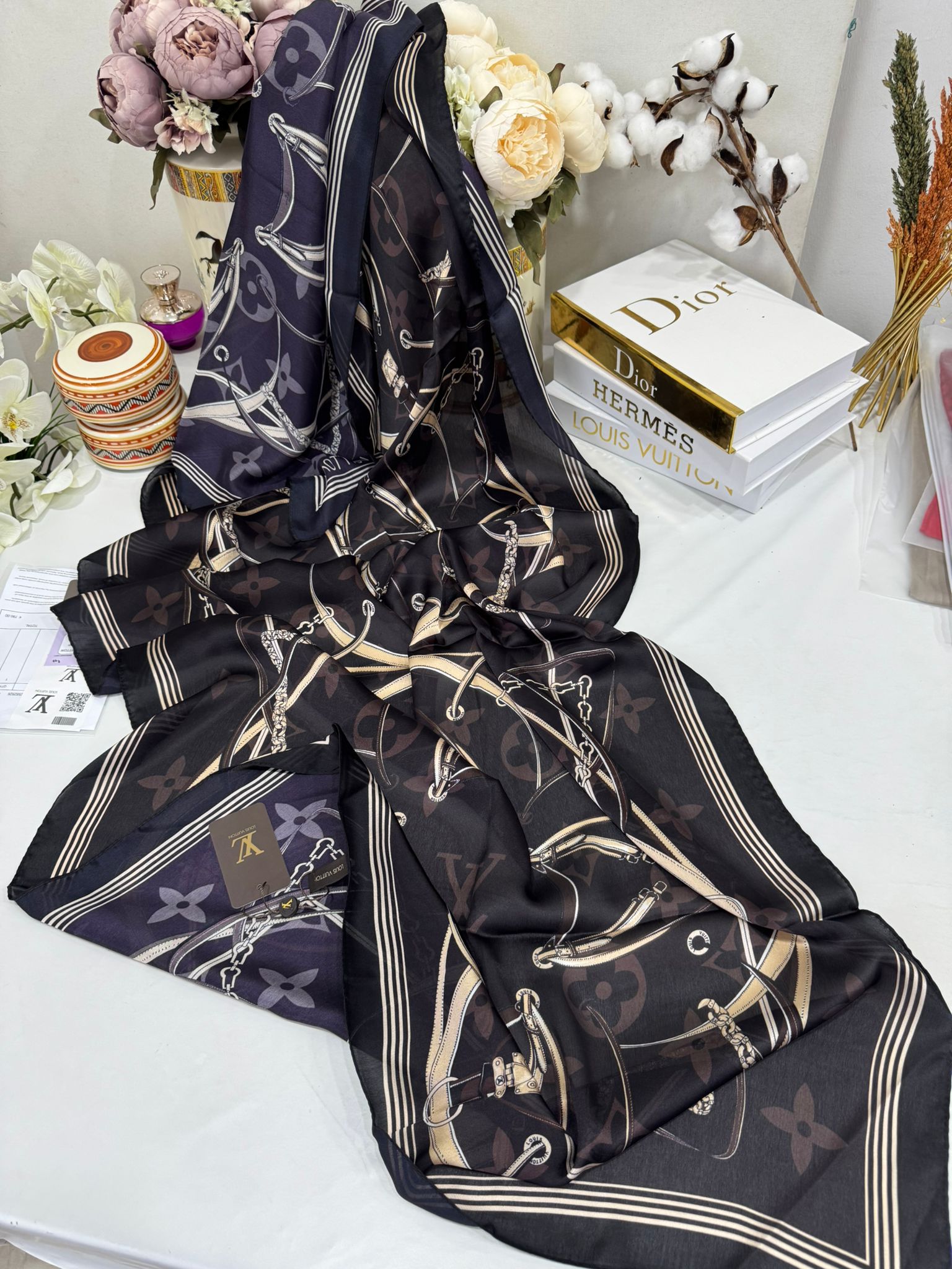 Lv Çift Taraflı İthal Vual İpel Şal 85631 - Siyah-Vizon - Görsel 3