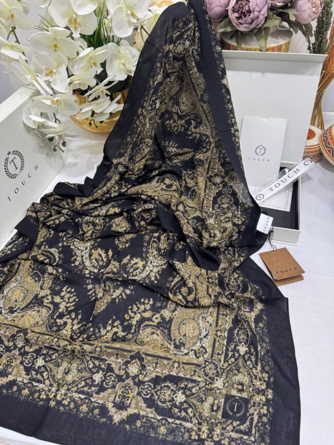 Touch İthal Etnik Desen Pamuk İpek Şal 63456 - Vizon