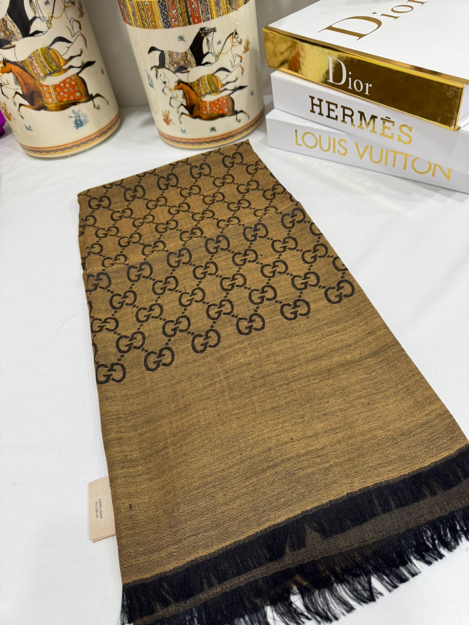 İTHAL A+++ Yün İpek Çift Taraflı Marka Şal 87452 - Taba - Görsel 2