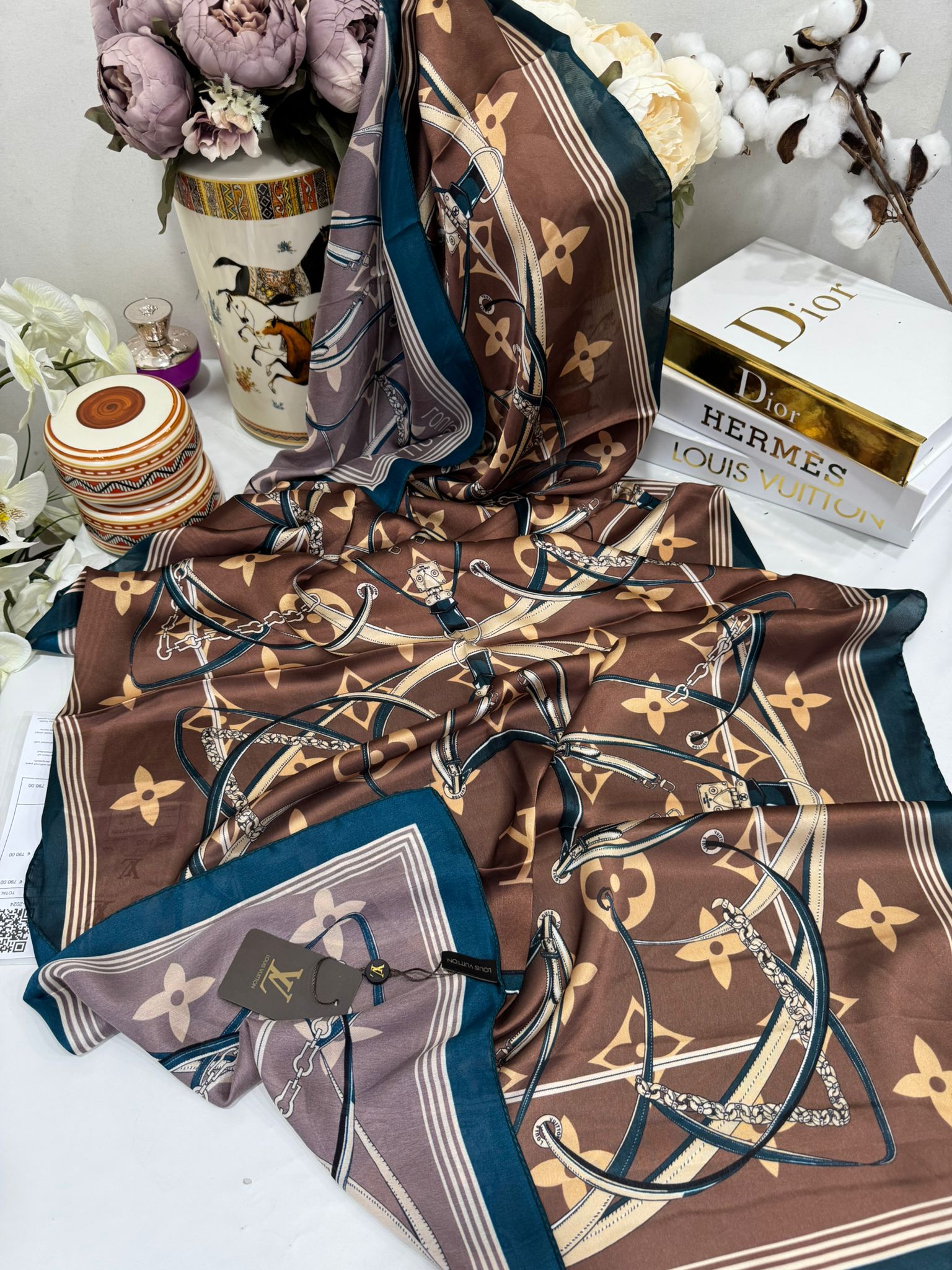 Lv Çift Taraflı İthal Vual İpel Şal 85631 - Kahve-Petrol - Görsel 4