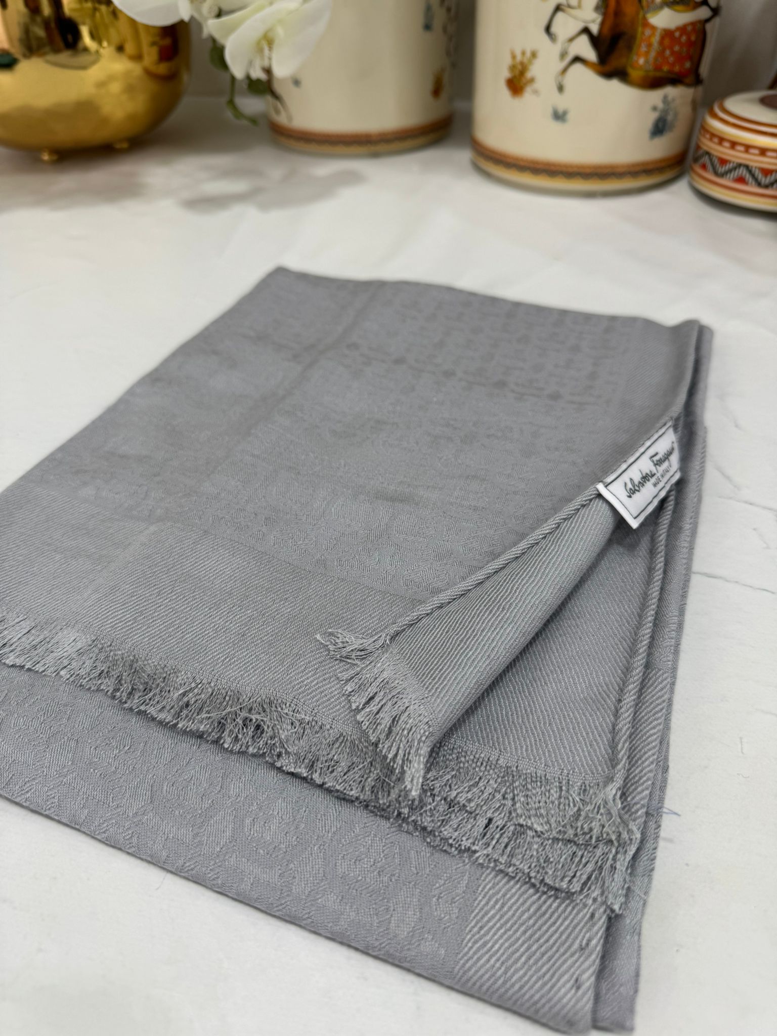 İTHAL A+ Salvatore Yün İpek Çift Taraflı Marka Şal 87452 - Gri