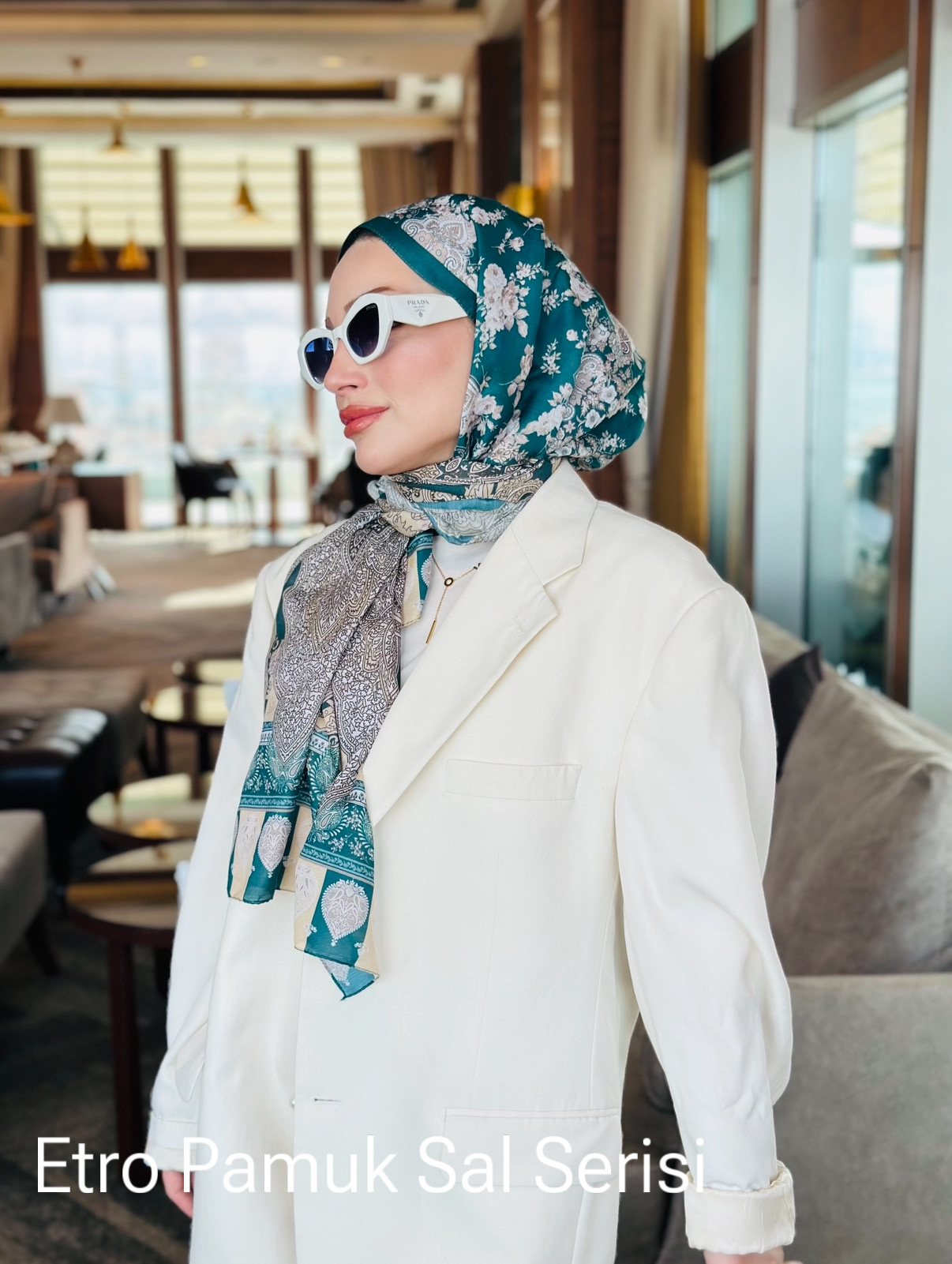 Etnik Etro Desen Pamuk Soft Şal 61534 - Yeşil