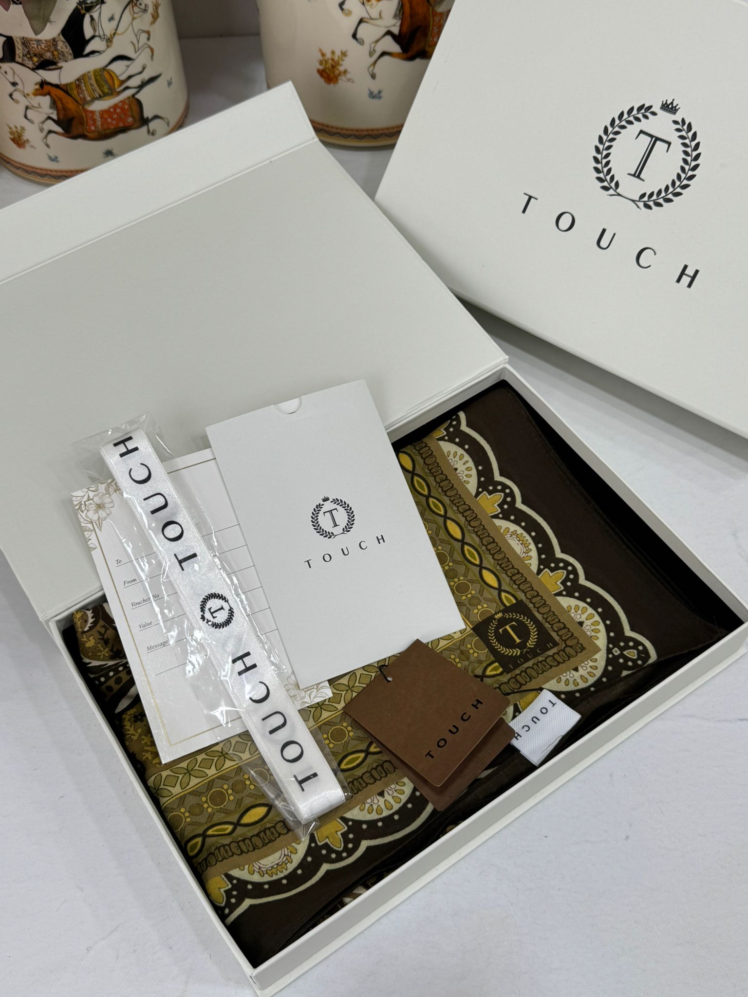 Touch İthal Etnik Desen Pamuk İpek Şal 63460- Fıstık - Görsel 2