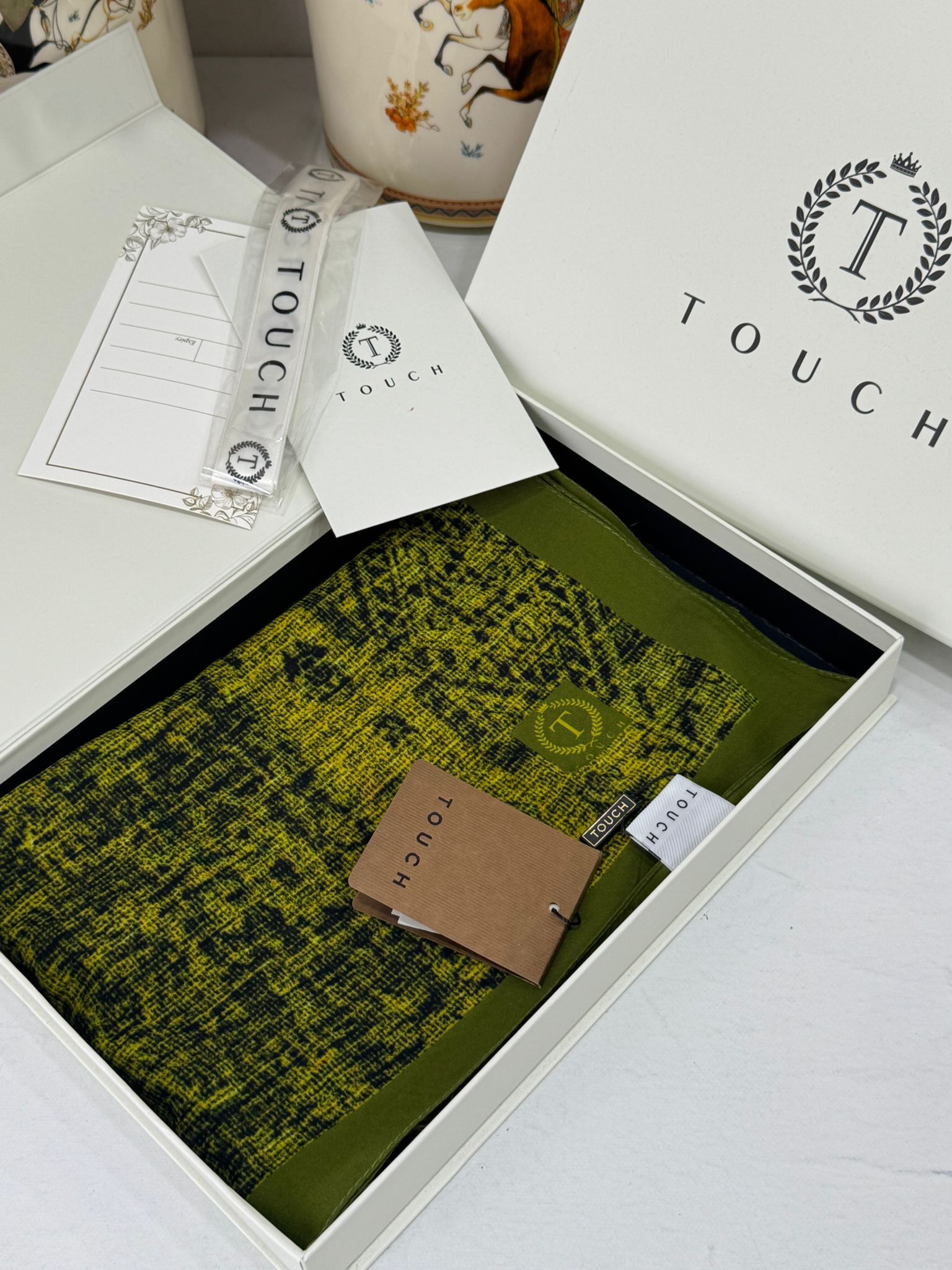 Touch İthal Etnik Desen Pamuk İpek Şal 63457 - Fıstık Yeşili - Görsel 2