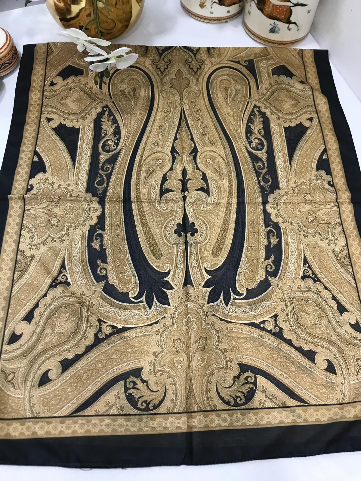 Etro Pamuk İpek Şal -987654. Gold  Siyah - Görsel 4