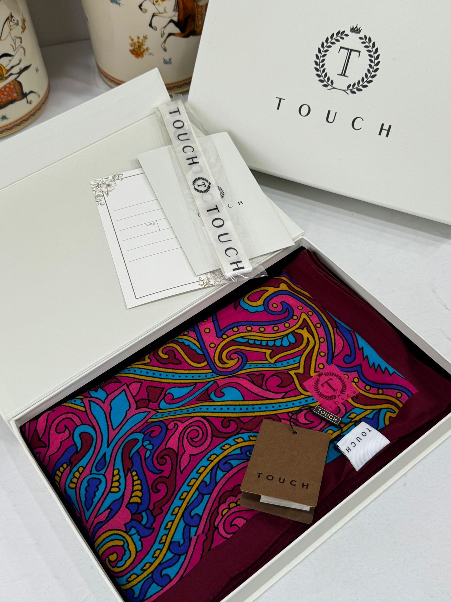 Touch İthal Etnik Desen Pamuk İpek Şal 63458 - Fuşya - Görsel 2