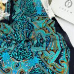 Touch İthal Etnik Desen Pamuk İpek Şal 63458 - Siyah-Turkuaz