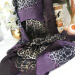 İthal Jaguar Desenli Çifttaraflı Vual İpek Şal-34014 Mor