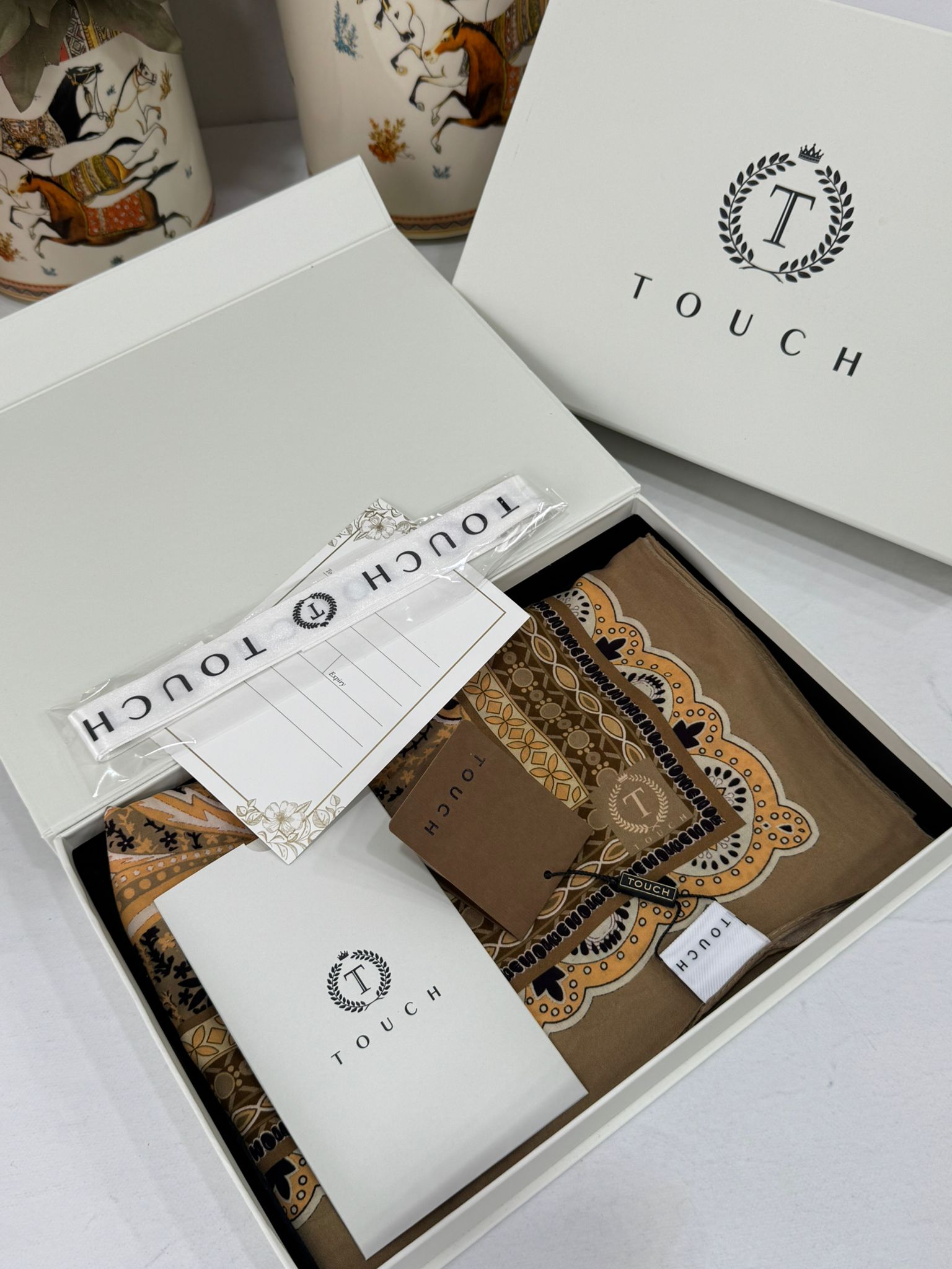 Touch İthal Etnik Desen Pamuk İpek Şal 63460- Vizon - Görsel 2