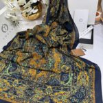 Touch İthal Etnik Desen Pamuk İpek Şal 63456 - Lacivert