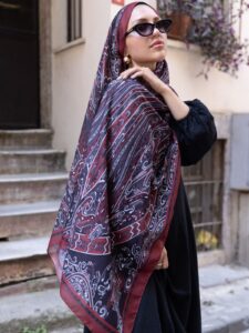 Etro Pamuk İpek Şal 52340 - Bordo/sıyah