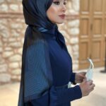 Chanel Çift Taraflı Vual İpek Şal -Siyaha Lacivert