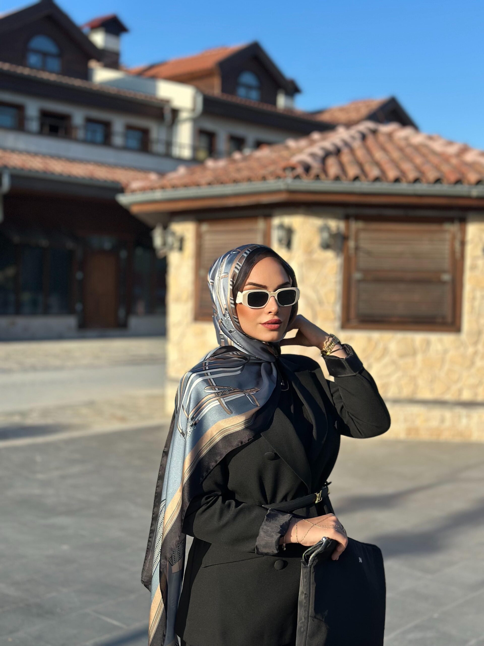 Hermes  İthal Çifttaraflı Vual İpek şal-19050 Füme - Görsel 3