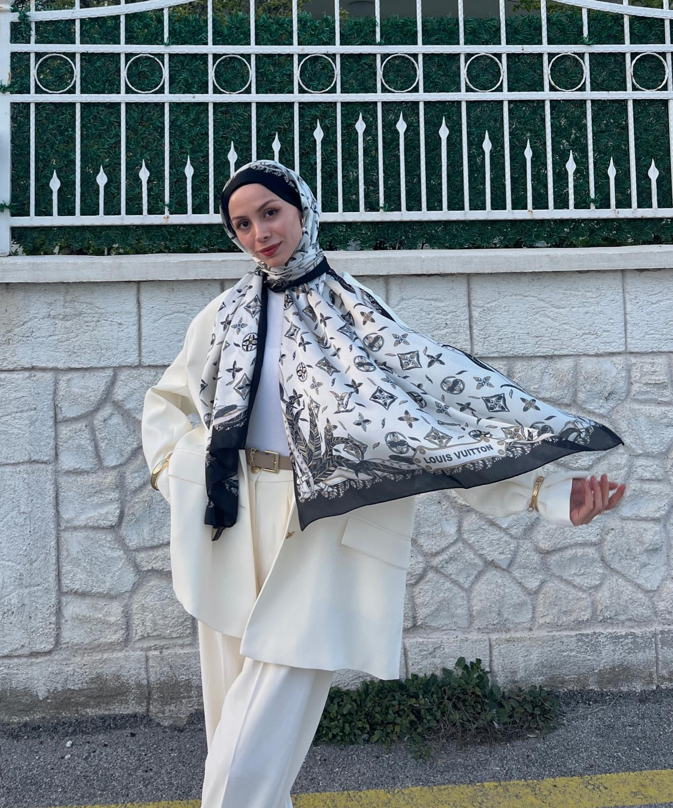 LV Desenli İthal Vual İpek- ekru siyah - Görsel 3