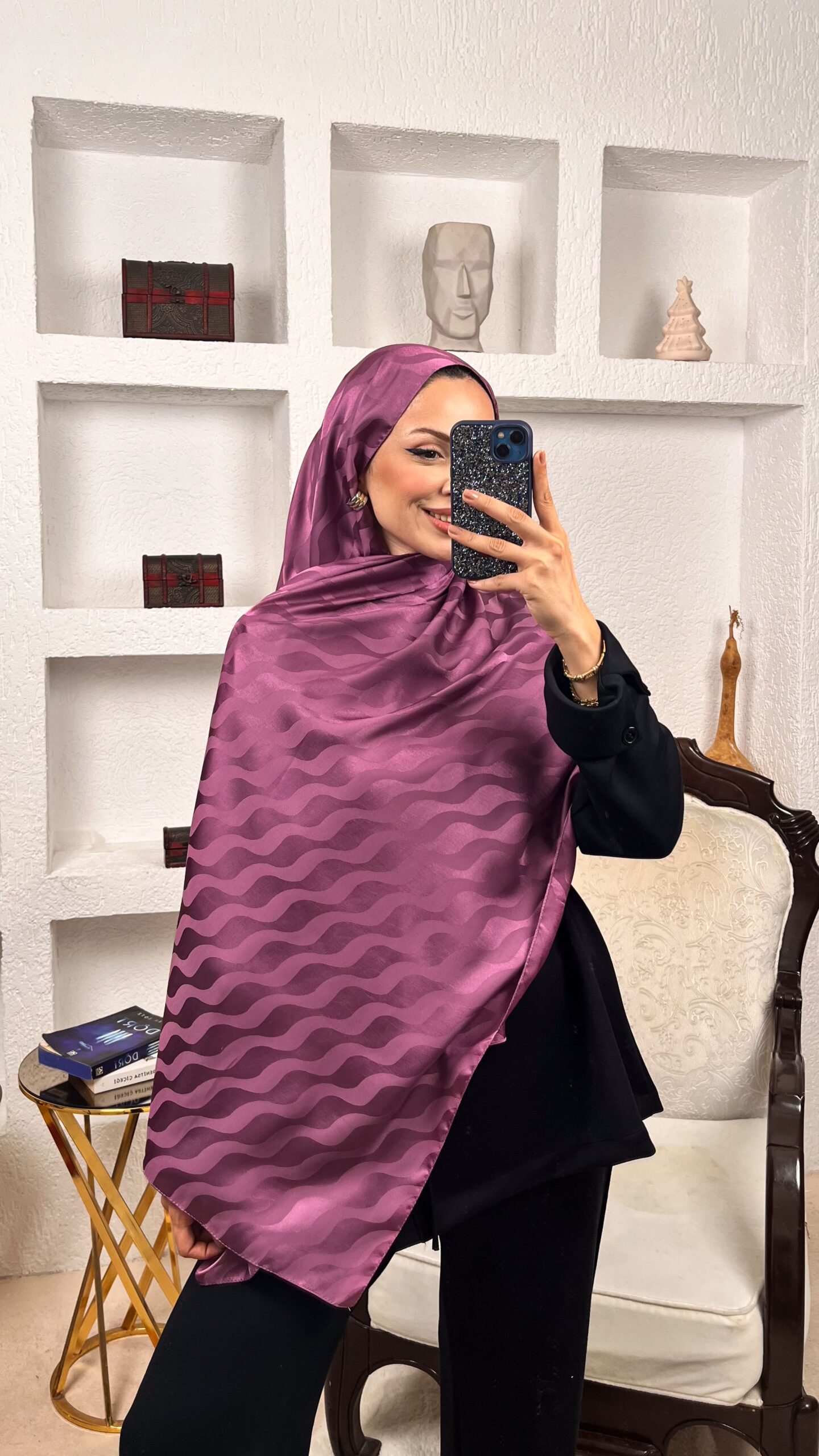 Su Yolu Pamuk Jakar Şal - Şarabi - Görsel 2