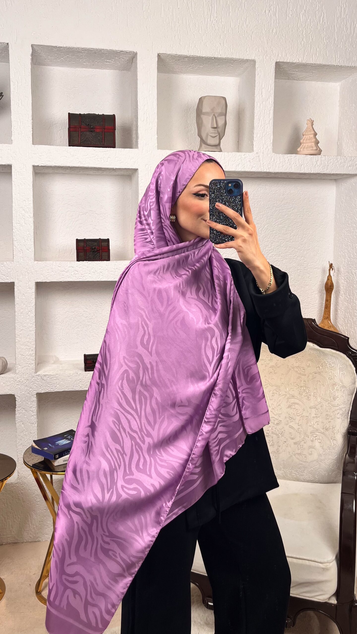 Zebra Desen Pamuk Jakar İpek Şal 23141 - Eflatun