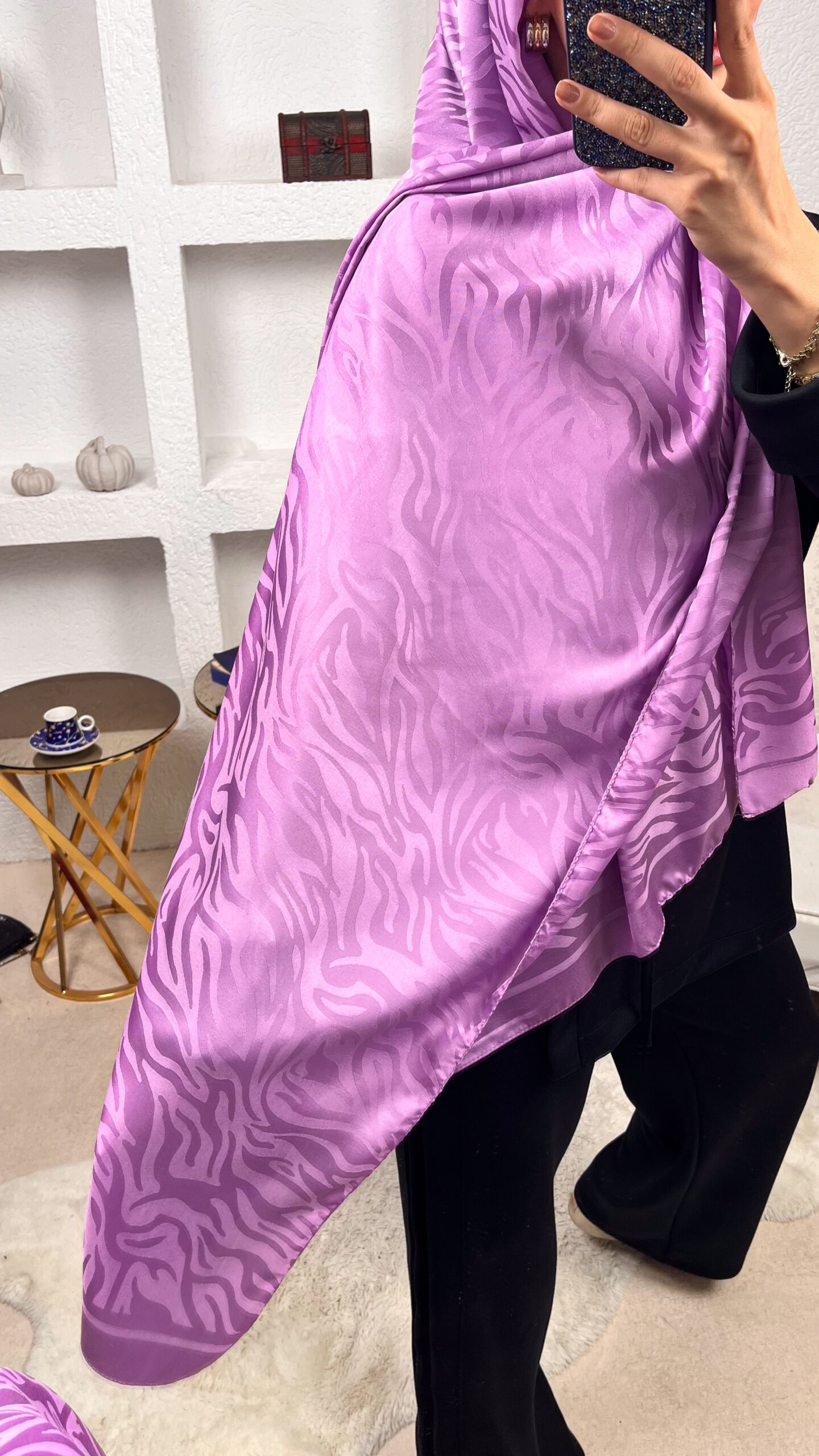 Zebra Desen Pamuk Jakar İpek Şal 23141 - Eflatun - Görsel 2