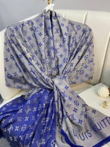 Lv Desenli İpek Kaşmir Çift Taraflı Şal - Vizon