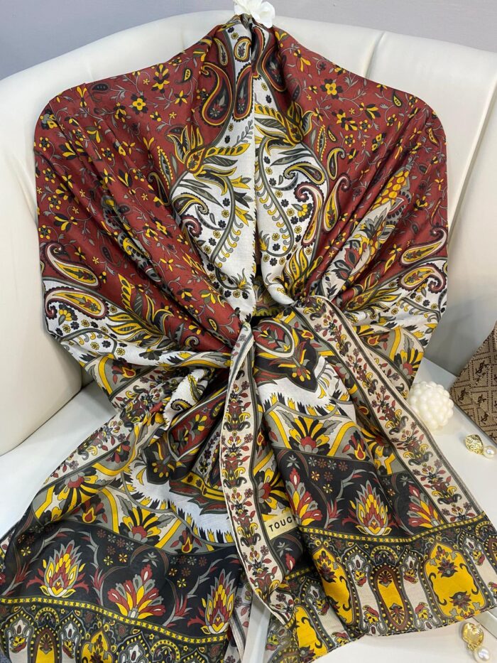 etnik hint deseni pamuk ipek şal -313131  sarı/beyaz