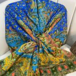 etnik hint deseni pamuk ipek şal -313131  saks/sarı