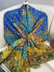 etnik hint deseni pamuk ipek şal -313131  saks/sarı