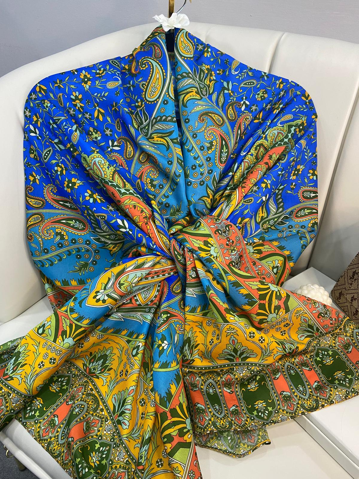 etnik hint deseni pamuk ipek şal -313131  saks/sarı