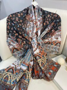 etnik hint deseni pamuk ipek şal -313131  turuncu/beyaz