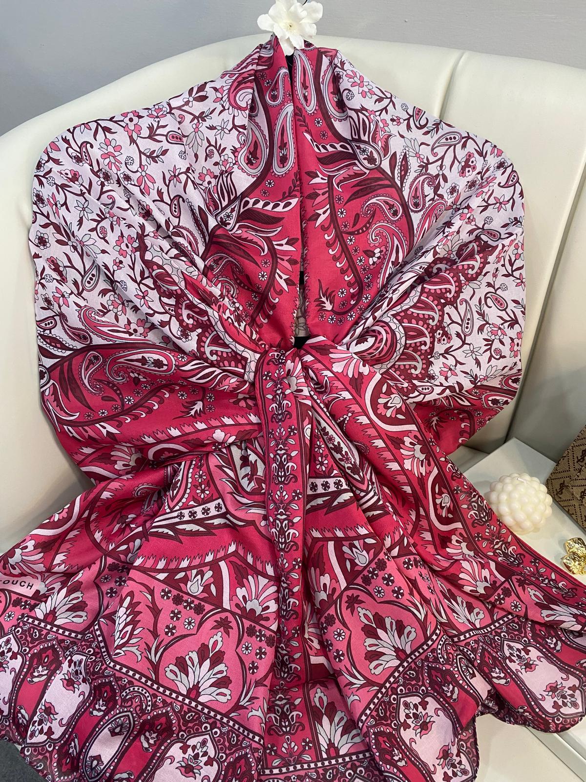 etnik hint deseni pamuk ipek şal -313131   fuşya pembe