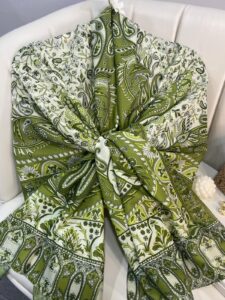 etnik hint deseni pamuk ipek şal -313131  fıstık yeşili/krem