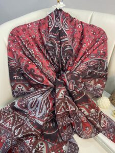 etnik hint deseni pamuk ipek şal -313131  kahve/açık kırmızı