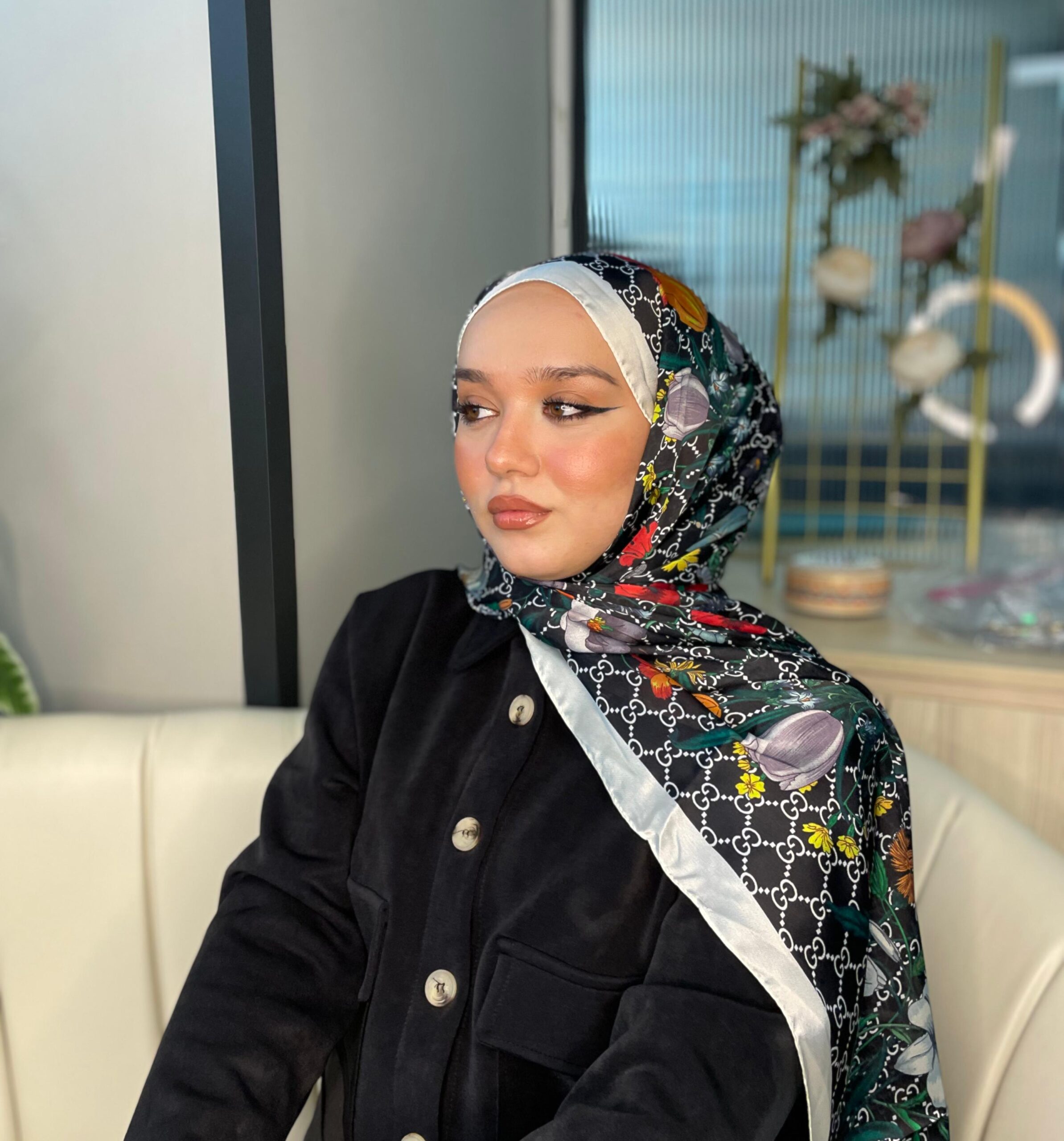 İtal Çiftaraflı vual ipek  23561 - açık krem/siyah