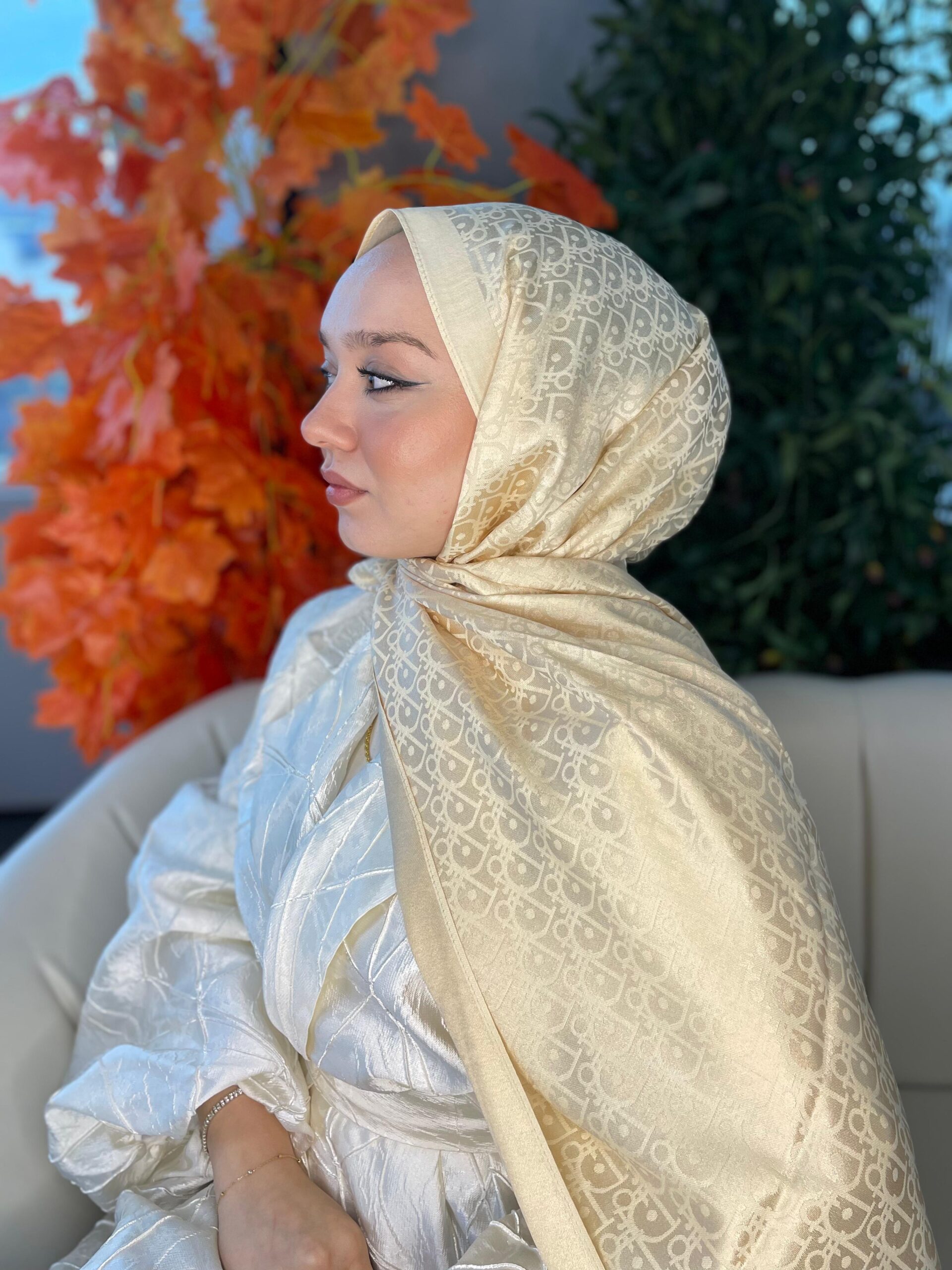 İthal Dior Pamuk Yün İpek Şal 49103 - Gold