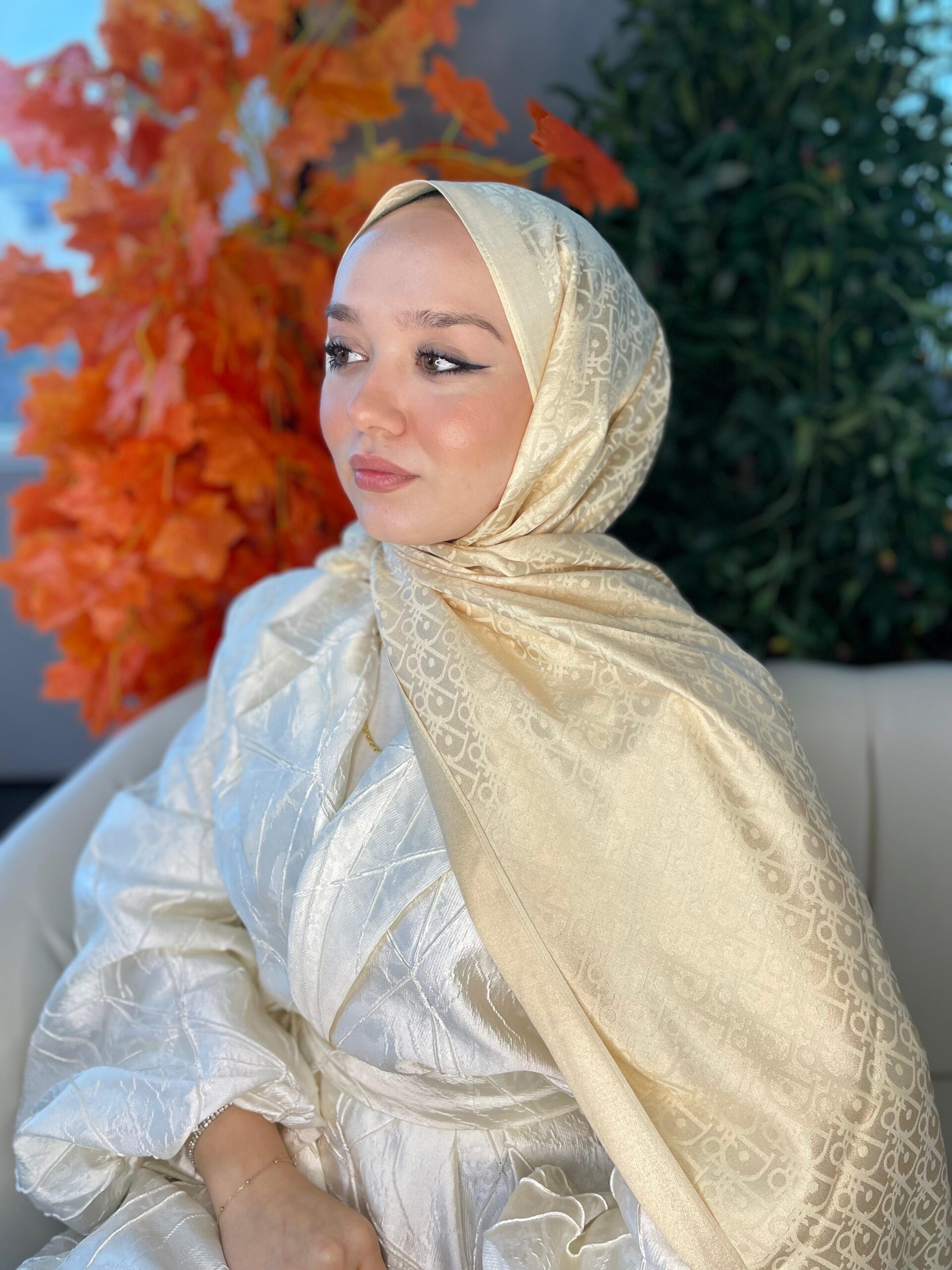 İthal Dior Pamuk Yün İpek Şal 49103 - Gold - Görsel 2