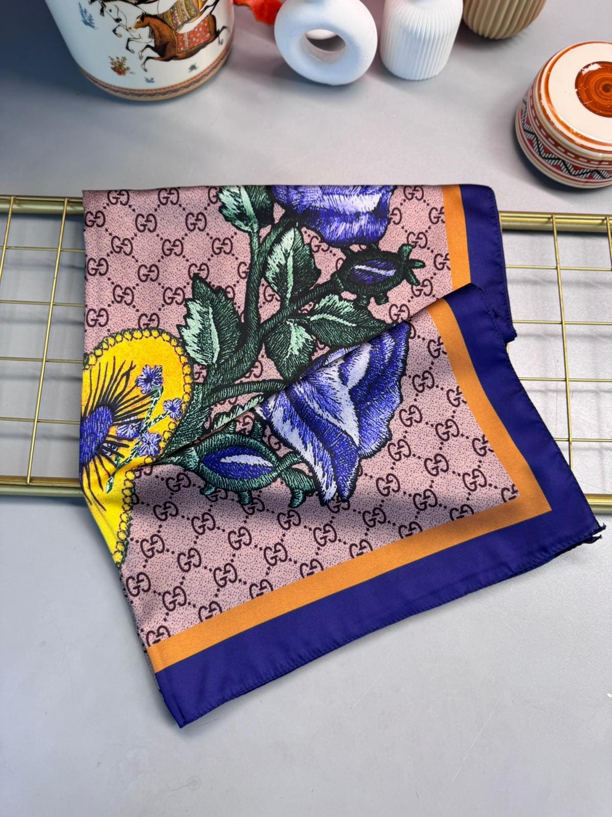 Gucci Twill İpek Şal - Vizon