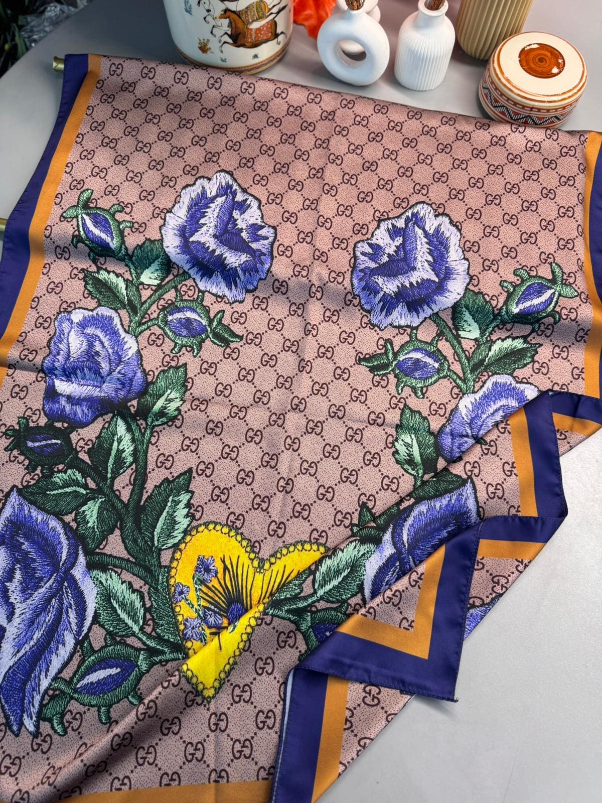 Gucci Twill İpek Şal - Vizon - Görsel 2