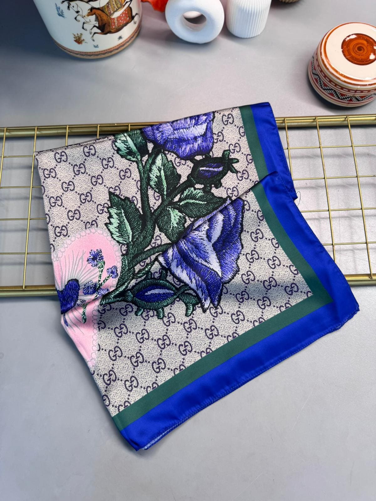 Gucci Twill İpek Şal - Saks